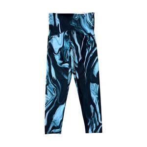 SPANX Leggings/pants, Medium; Black & Blue Marbled; 7/8 leggings; High waist